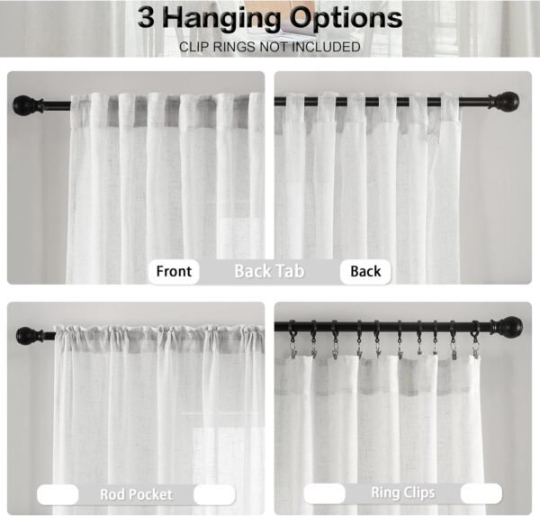 White Linen Sheer Curtains 96 Inch Length for Extra Wide Windows 84 Inch Width 2 Panel Back Tab Pocket Light Filter Semi Sheer Long Skinny Curtains for Living Room Rustic Farmhouse 8 FT Wide 84 x 96