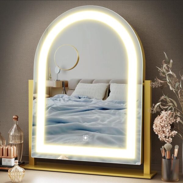 Makeup Vanity Mirror with Lights 15.2" Large LED Lighted Mirror, Hollywood Make Up Mirror with Lighting for Bedroom Tabletop, Smart Touch, Detachable 10X Magnification 360° Rotation, (White)