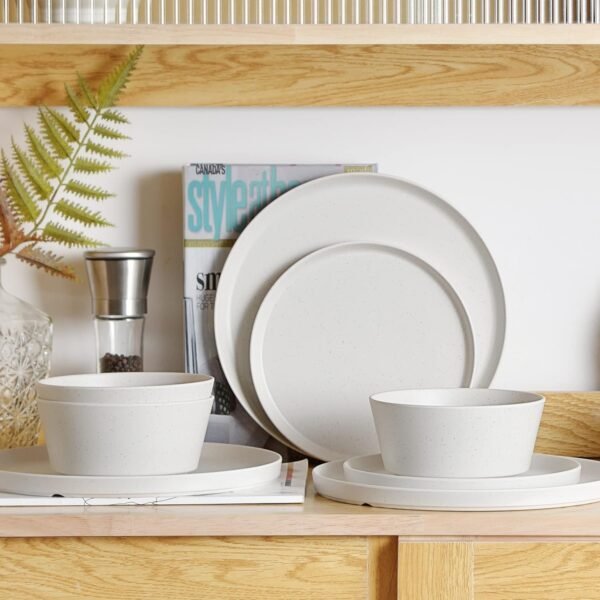 816ThGyDiiL._AC_SL1500_298267e0-11f6-4ff5-a900-a28a3668bd0d.jpg 12Pcs Melamine Dinnerware Set, White Dinnerware Set Indoor and Outdoor Use Plates and Bowls Sets For 4 Dishes Camping Dishwasher Safe BPA Free(Sage White)