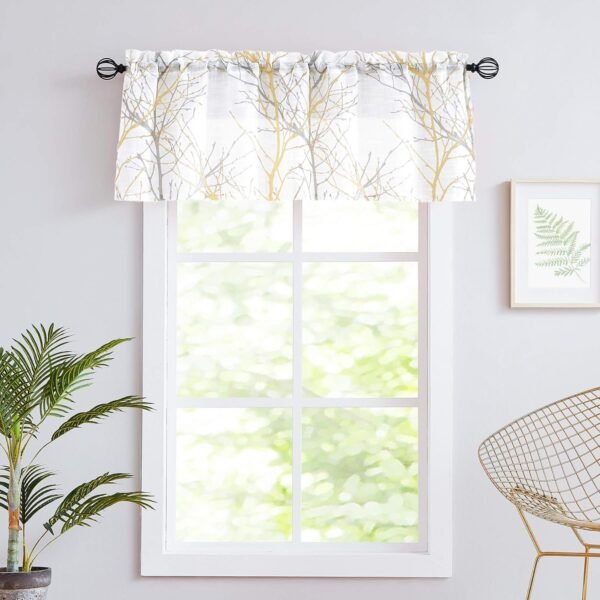 Tree Print Yellow Grey and White Curtains for Living Room Windows - Linen Textured Grommet Branches Pattern Window Treatment Set for Bedroom - 50" W x 96" L - (2 Panels)