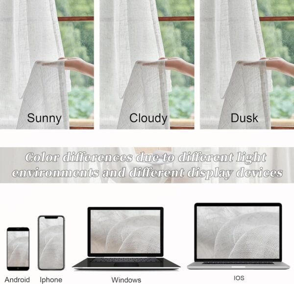 White Linen Sheer Curtains 96 Inch Length for Extra Wide Windows 84 Inch Width 2 Panel Back Tab Pocket Light Filter Semi Sheer Long Skinny Curtains for Living Room Rustic Farmhouse 8 FT Wide 84 x 96