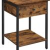 Bedside Table with Drawer, Side Table, End Table, for Bedroom, Office, Industrial, Camel Brown and Black ULET055B50