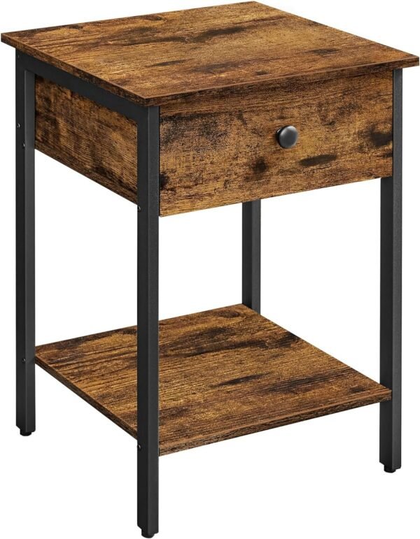 Bedside Table with Drawer, Side Table, End Table, for Bedroom, Office, Industrial, Camel Brown and Black ULET055B50