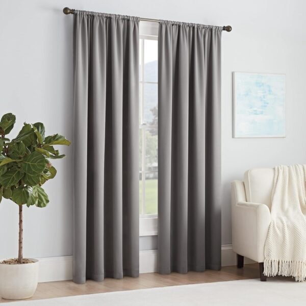 Modern Room Darkening Rod Pocket Window Curtain for Bedroom (1 Panel), 54 in x 54 in, Grey