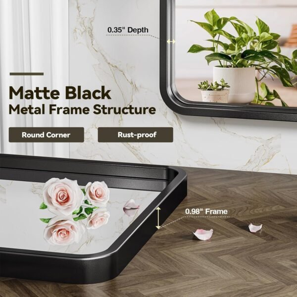 Black Bathroom Mirror for Wall, 24x36 Inch Rectangular Black Metal Framed Mirror, Modern Wall Mounted Vanity Mirror for Bathroom, Vertical or Horizontal