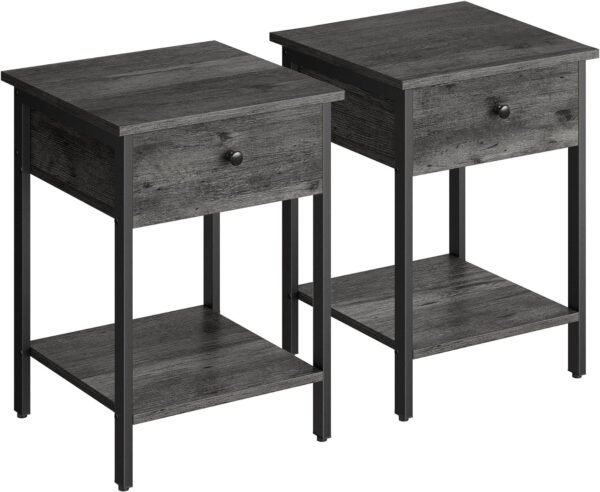 Bedside Table with Drawer, Side Table, End Table, for Bedroom, Office, Industrial, Camel Brown and Black ULET055B50