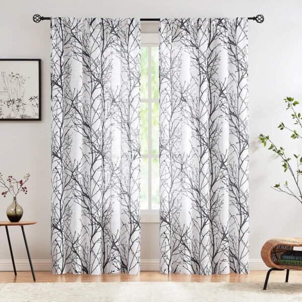 Tree Print Yellow Grey and White Curtains for Living Room Windows - Linen Textured Grommet Branches Pattern Window Treatment Set for Bedroom - 50" W x 96" L - (2 Panels)