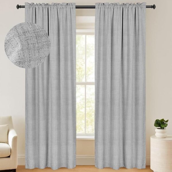 100% Blackout Shield Linen Blackout Curtains 84 Inches Long 2 Panels Set, Blackout Curtains for Bedroom, Thermal Insulated Rod Pocket Window Curtains & Drapes Living Room, 50W X 84L, Beige