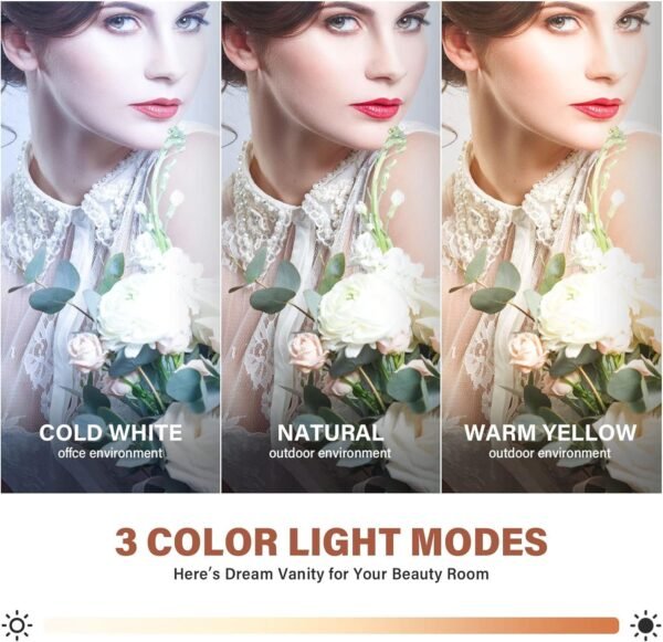 Hollywood Vanity Mirror with Lights, Vanity Makeup Mirror with 9 LED Bulbs, 3 Color Lighting Modes, U-Shaped Bracket, Smart Touch Control