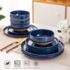 81HcbSLSJUL._AC_SL1500.jpg Stoneware Dinnerware Sets for 4, 12 Pieces Handpainted Plates and Bowls Set with Wavy Rim, Chip and Scratch Resistant Dishes set, Dishwasher & Microwave Safe, Royal Blue