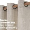 Natural Linen Curtains 63 Inch Length 2 Panels Bronze Grommet Linen Textured Short Window Drapes Light Filtering for Living Room Bedroom, 52 X 63 Inch