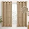 Natural Linen Curtains 63 Inch Length 2 Panels Bronze Grommet Linen Textured Short Window Drapes Light Filtering for Living Room Bedroom, 52 X 63 Inch