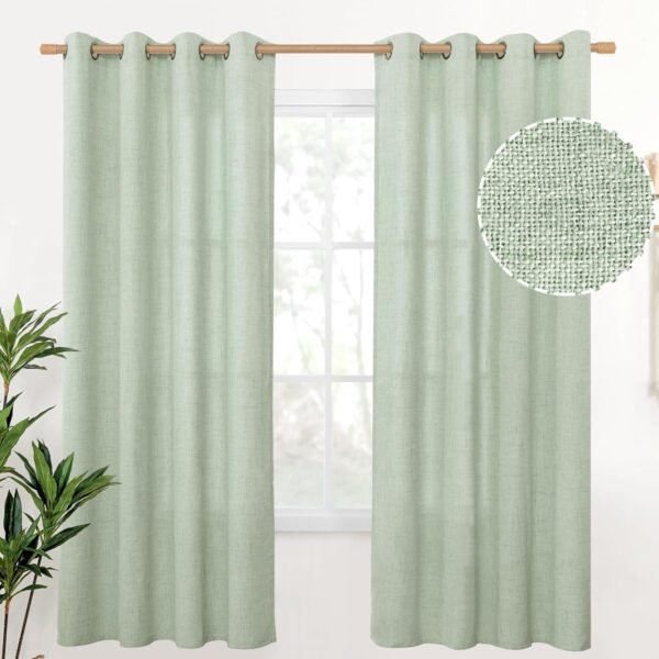 Natural Linen Curtains 63 Inch Length 2 Panels Bronze Grommet Linen Textured Short Window Drapes Light Filtering for Living Room Bedroom, 52 X 63 Inch