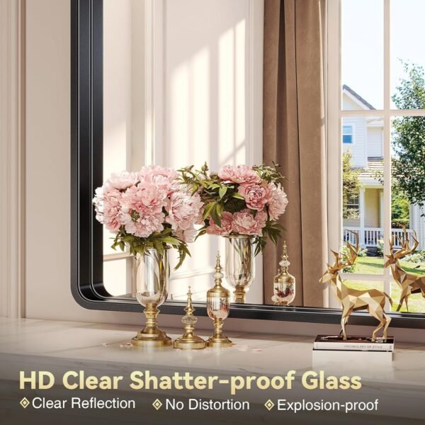 Black Bathroom Mirror for Wall, 24x36 Inch Rectangular Black Metal Framed Mirror, Modern Wall Mounted Vanity Mirror for Bathroom, Vertical or Horizontal