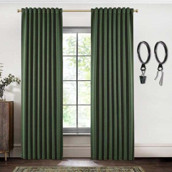Blackout Curtains 96 Inches Long 2 Panel Set for Living Room,Black Out Room Darkening Thermal Pleated Back Tab Hooks Rings Pleat 8 FT Track Ceiling to Floor Length Curtains for Bedroom Window,Cream