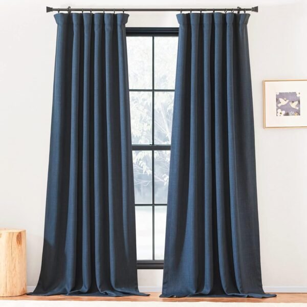 Faux Linen Curtains 90 inches Long for Doorway, Pinch Pleated Thick Room Darkening Window Treatments Noise Reducing Privacy for Living Room/Bedroom, Natural, W34 x L90, 2 Panels