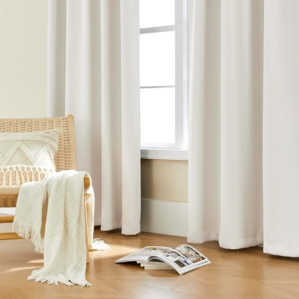 Blackout Curtains 96 Inches Long 2 Panel Set for Living Room,Black Out Room Darkening Thermal Pleated Back Tab Hooks Rings Pleat 8 FT Track Ceiling to Floor Length Curtains for Bedroom Window,Cream