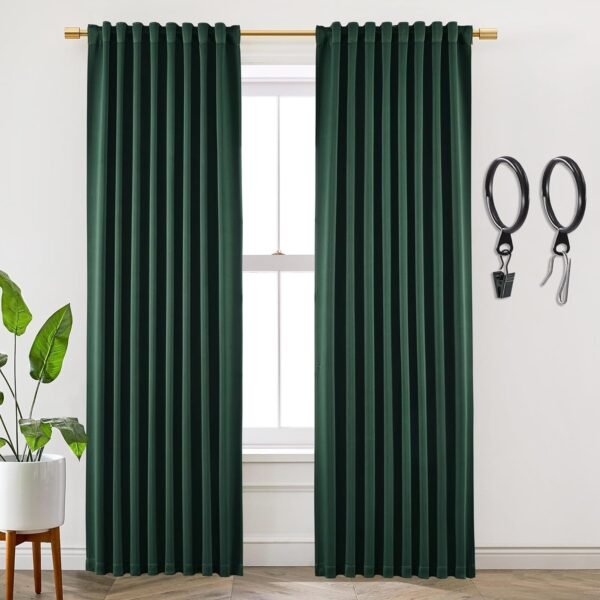 Blackout Curtains 96 Inches Long 2 Panel Set for Living Room,Black Out Room Darkening Thermal Pleated Back Tab Hooks Rings Pleat 8 FT Track Ceiling to Floor Length Curtains for Bedroom Window,Cream