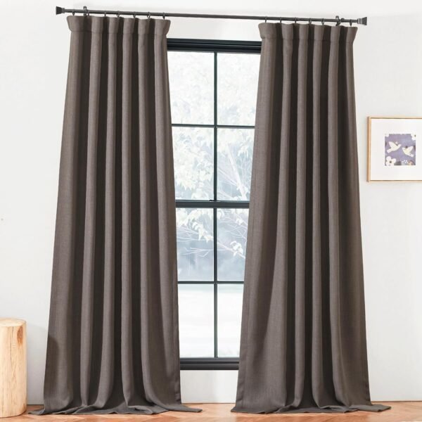Faux Linen Curtains 90 inches Long for Doorway, Pinch Pleated Thick Room Darkening Window Treatments Noise Reducing Privacy for Living Room/Bedroom, Natural, W34 x L90, 2 Panels