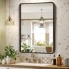 Black Bathroom Mirror for Wall, 24x36 Inch Rectangular Black Metal Framed Mirror, Modern Wall Mounted Vanity Mirror for Bathroom, Vertical or Horizontal
