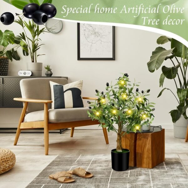 81XQdRfqj2L._AC_SL1500.jpg 24 Inch Artificial Olive Tree Tall Faux Silk Olive Trees with LED String Lights Fake Potted Artificial Plants Indoor Outdoor for Home Office Table Decor