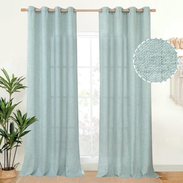 Natural Linen Curtains 63 Inch Length 2 Panels Bronze Grommet Linen Textured Short Window Drapes Light Filtering for Living Room Bedroom, 52 X 63 Inch