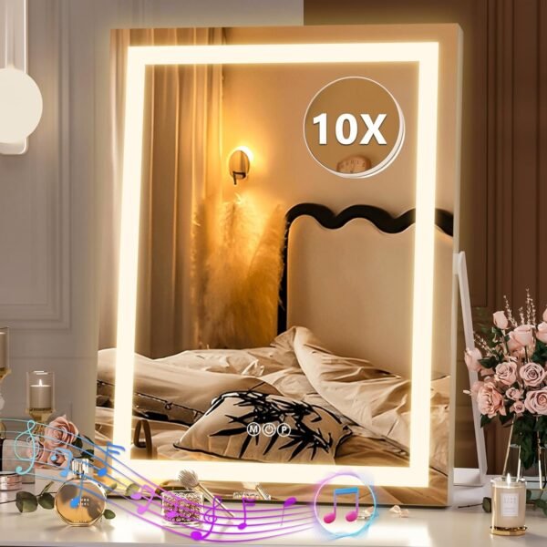 Vanity Mirror with Lights, 10"×12" LED Makeup Mirror, Lighted Makeup Mirror with Lights, Smart Touch Control Dimmable 3 Modes Light 360°Rotation White