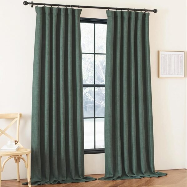 Faux Linen Curtains 90 inches Long for Doorway, Pinch Pleated Thick Room Darkening Window Treatments Noise Reducing Privacy for Living Room/Bedroom, Natural, W34 x L90, 2 Panels