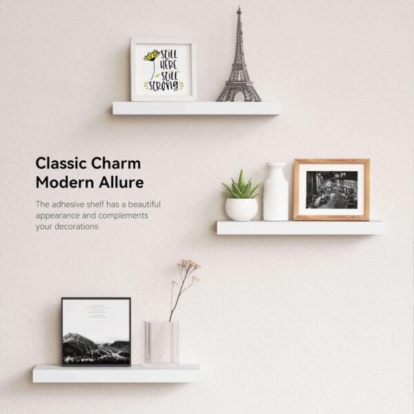 14.9 in White Floating Shelves Set of 2, Wall Mounted Small Shelves, Modern Hanging Shelf for Wall Decor, Display Wall Storage Shelves for Living Room, Bedroom, Bathroom, Kitchen - White