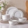 Ceramic Dinnerware Sets, Embossed White Stoneware Plates and Bowls Sets, Housewarming Wedding Gift | Dishwasher & Microwave Safe | Dishes Set Service for 4
