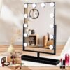 Lighted Makeup Mirror, 14"x 12" Hollywood Vanity Mirror with 9 LED Bulbs, 3 Color Lights, and Detachable 10X Magnification Mirror, 1200mAh Rechargeable, Touch Control, 360°Rotation (White)