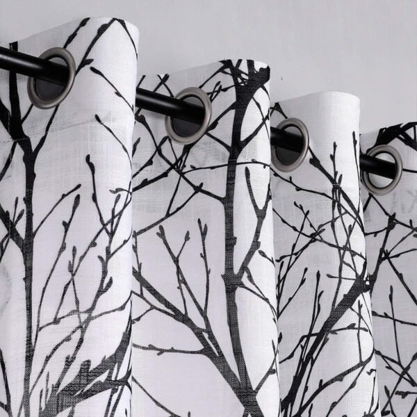 Tree Print Yellow Grey and White Curtains for Living Room Windows - Linen Textured Grommet Branches Pattern Window Treatment Set for Bedroom - 50" W x 96" L - (2 Panels)