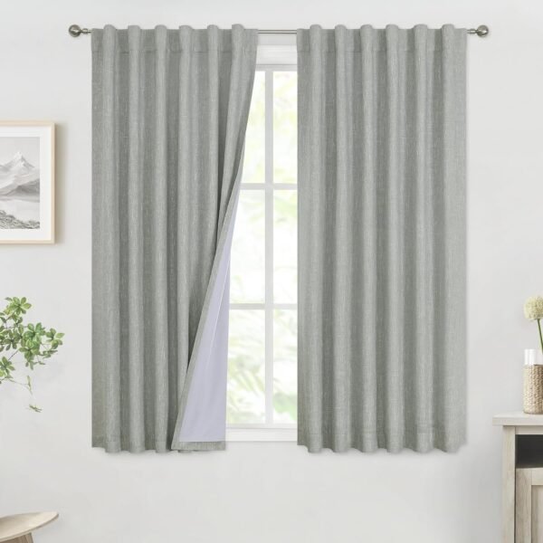 Chambray Blue Full Blackout Curtains 84 inch for Bedroom Living Room Darkening Soundproof Window Panels Thermal Insulated Rod Pocket Back Tab Grayish Blue Drapes 2 Panels 50" Wx84 L