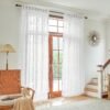 White Linen Sheer Curtains 96 Inch Length for Extra Wide Windows 84 Inch Width 2 Panel Back Tab Pocket Light Filter Semi Sheer Long Skinny Curtains for Living Room Rustic Farmhouse 8 FT Wide 84 x 96