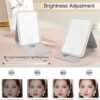 Rechargeable Travel Makeup Mirror with 80 LED Lights, Portable Lighted Makeup Mirror, 3 Color Dimmable Lighting Vanity Mirror, 360° Rotation Touch Screen Compact Tabletop Folding Cosmetic Mirror Mini