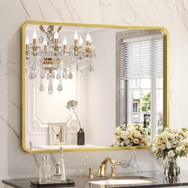 Black Bathroom Mirror for Wall, 24x36 Inch Rectangular Black Metal Framed Mirror, Modern Wall Mounted Vanity Mirror for Bathroom, Vertical or Horizontal