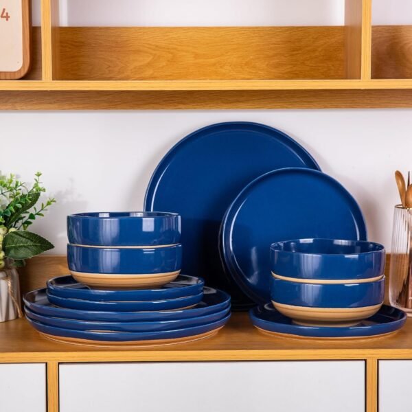 81hONjWSf7L._AC_SL1500.jpg Stoneware Dinnerware Sets for 4, 12 Pieces Handpainted Plates and Bowls Set with Wavy Rim, Chip and Scratch Resistant Dishes set, Dishwasher & Microwave Safe, Royal Blue