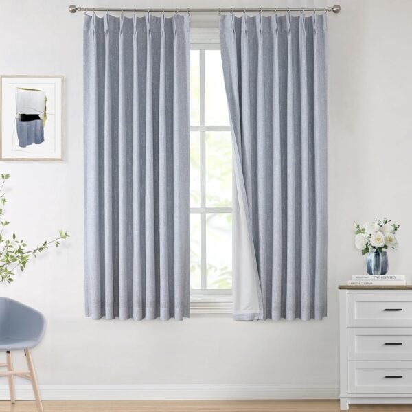 Natural Full Blackout Curtains Linen Blended Darkening Window Curtains 84 inch for Living Room Bedroom Thermal Insulated Pinch Pleat Drapes with Hooks 2 Panel 40"Wx84"L