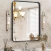 Black Metal Framed Vanity Rounded Rectangle Bathroom Mirrors for Over Sink Wall, 30x22 Inch Matte Large Mirror, Modern Decorative for Restroom, Farmhouse, Horizontally or Vertically Hanging