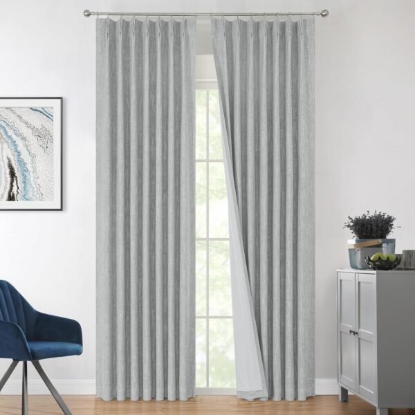 Natural Full Blackout Curtains Linen Blended Darkening Window Curtains 84 inch for Living Room Bedroom Thermal Insulated Pinch Pleat Drapes with Hooks 2 Panel 40"Wx84"L