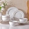 Ceramic Dinnerware Sets, Embossed White Stoneware Plates and Bowls Sets, Housewarming Wedding Gift | Dishwasher & Microwave Safe | Dishes Set Service for 4