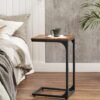 C-Shaped End Table, Small Side Table for Couch, Sofa Table with Metal Frame for Living Room, Bedroom, Bedside, Rustic Brown and Black