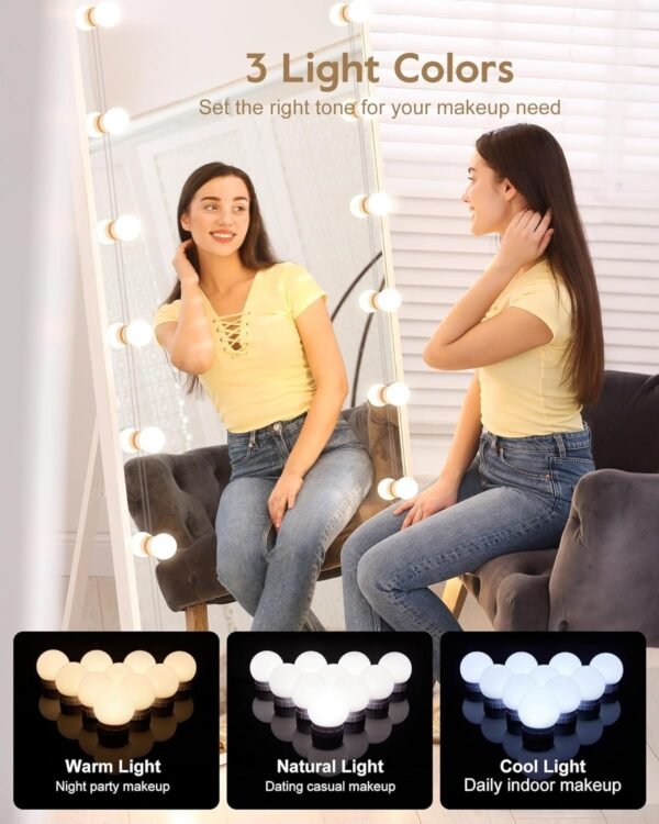 Hollywood Style Led Vanity Mirror Lights Kit - Vanity Lights Have 10 Dimmable Light Bulbs for Makeup Dressing Table and Power Supply Plug in Lighting Fixture Strip, White (No Mirror Included)