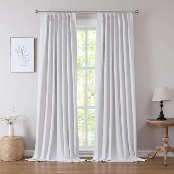 Linen Blended Pinch Pleated Drapes,Blackout and Thermal Insulated Noise Reducing Pleated Curtains for Bedroom Nursery,Backtab 108 Inches with 9 Hooks,40"x108", 1 Panel,Natural Beige