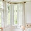 White Linen Sheer Curtains 96 Inch Length for Extra Wide Windows 84 Inch Width 2 Panel Back Tab Pocket Light Filter Semi Sheer Long Skinny Curtains for Living Room Rustic Farmhouse 8 FT Wide 84 x 96