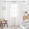 White Linen Sheer Curtains 96 Inch Length for Extra Wide Windows 84 Inch Width 2 Panel Back Tab Pocket Light Filter Semi Sheer Long Skinny Curtains for Living Room Rustic Farmhouse 8 FT Wide 84 x 96