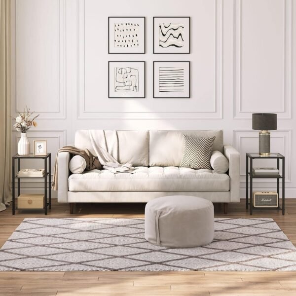 Side Tables Set of 2, 3-Tier Slim Nightstands with Storage Shelves, Modern End Tables, Tempered Glass Bedside Tables, for Living Room, Bedroom, Black BK77BZP201