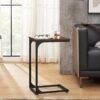 C-Shaped End Table, Small Side Table for Couch, Sofa Table with Metal Frame for Living Room, Bedroom, Bedside, Rustic Brown and Black