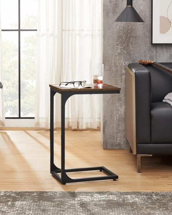 C-Shaped End Table, Small Side Table for Couch, Sofa Table with Metal Frame for Living Room, Bedroom, Bedside, Rustic Brown and Black