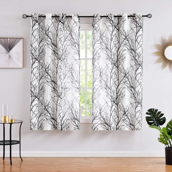 Tree Print Yellow Grey and White Curtains for Living Room Windows - Linen Textured Grommet Branches Pattern Window Treatment Set for Bedroom - 50" W x 96" L - (2 Panels)